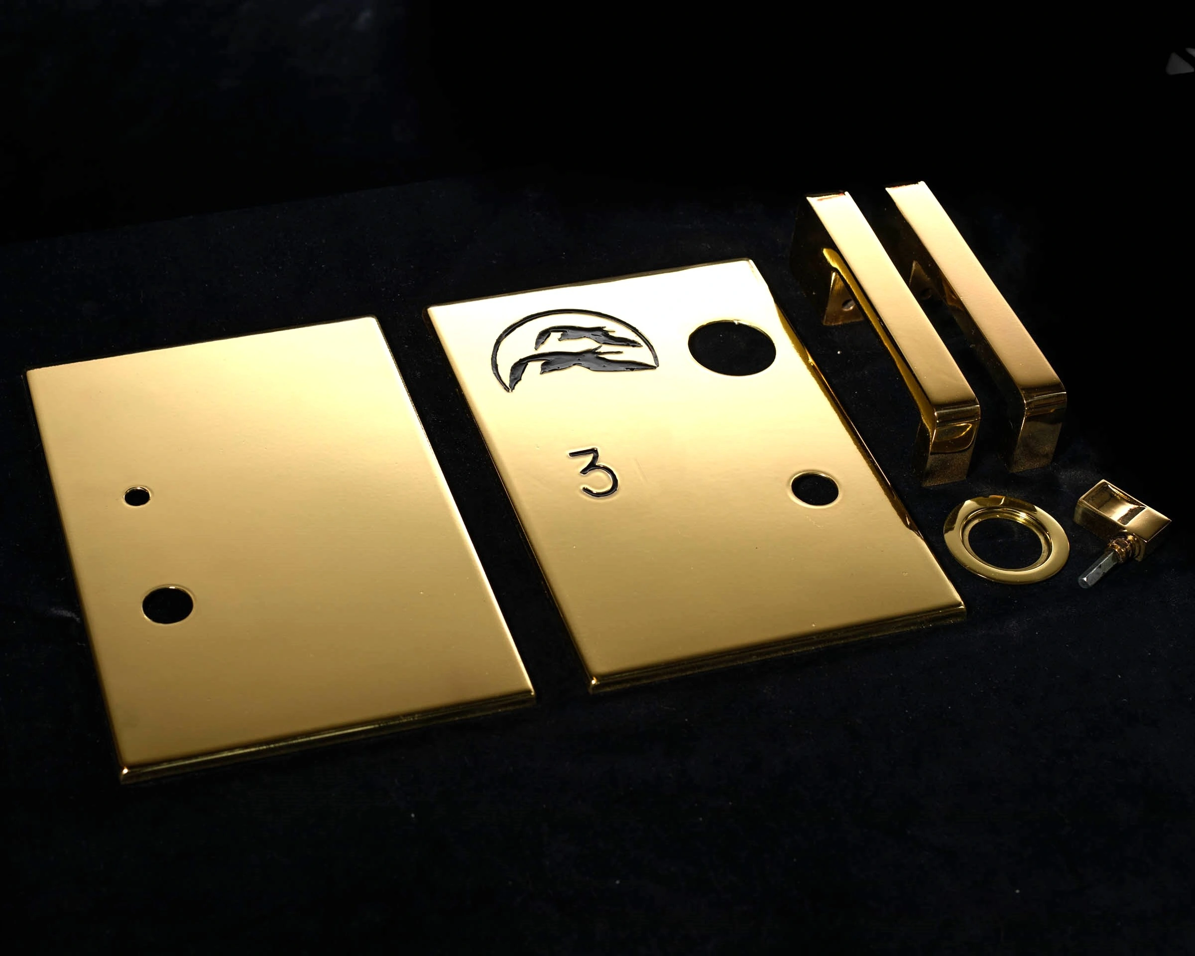 Plaque de porte et accessoires en laiton brillant